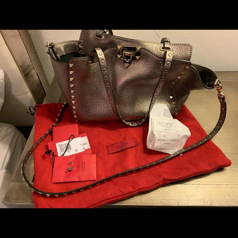 Valentino Metallic Tote with Gold Studs